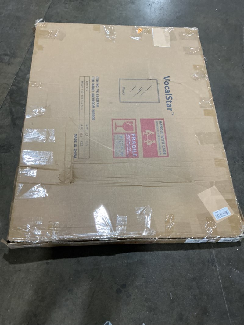 Condition photo showing New/Like New for VocalStar Frameless Bathroom Mirror, 48" x 36" Rectangle Wall Mirror with Beveled Edge, Modern Decor