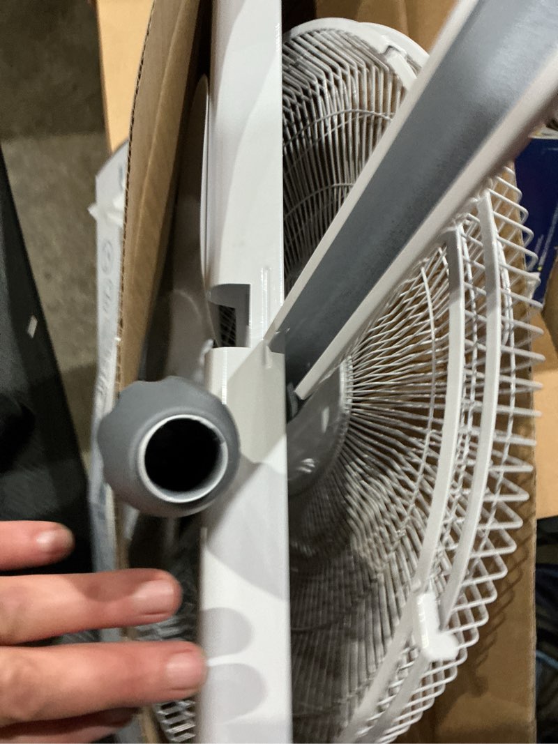 Condition photo showing As Is for utilitech 16-in 120-volt 3-speed indoor white oscillating pedestal fan