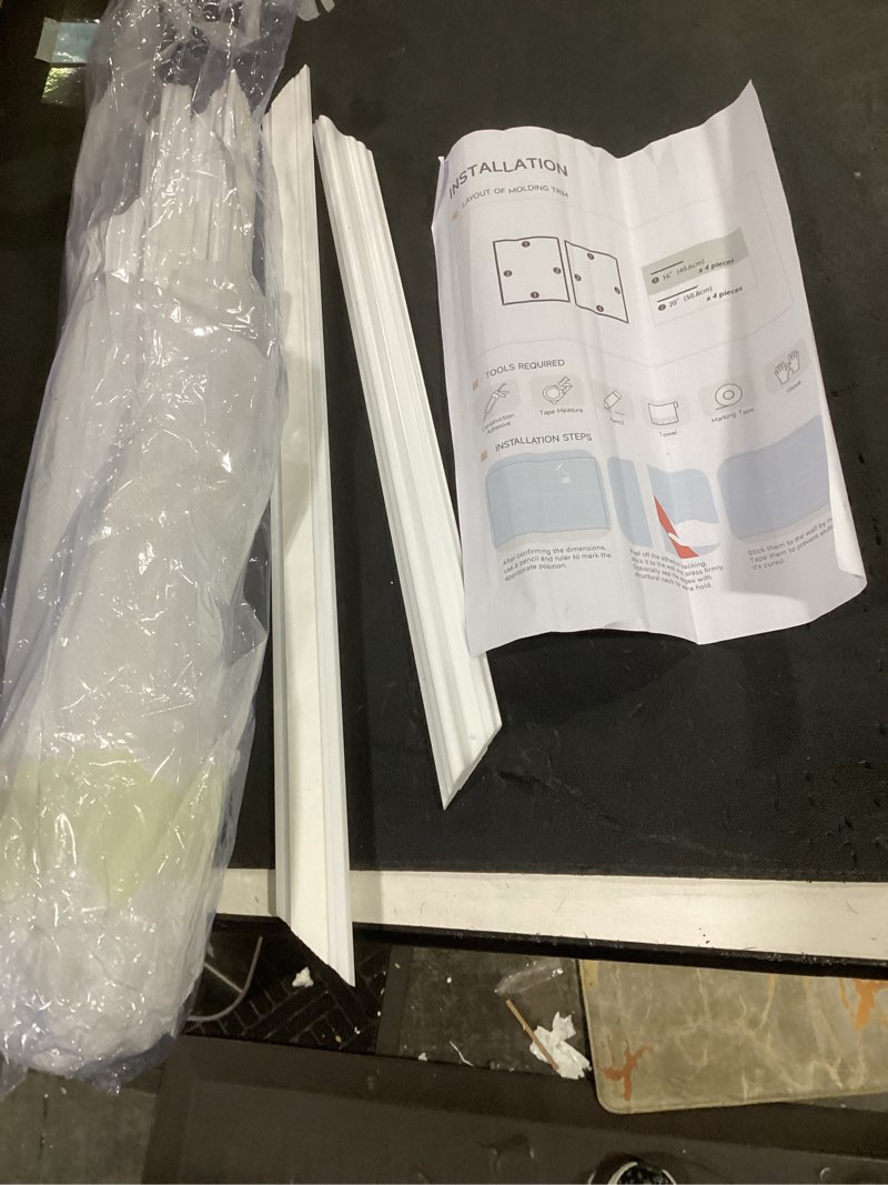 Condition photo showing Good Condition for peel and stick wall molding, 4 set 16" x 20" premade wainscoting panels, ready-to-assemble molding trim decor for living room bedroom hallway kitchen island 4 16" x 20"