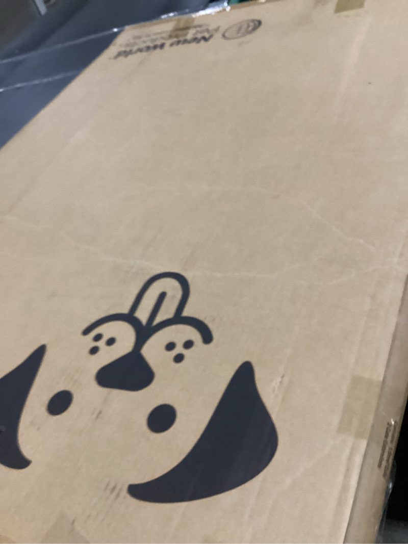 Condition photo showing As Is for New World 39-Inch High Walk-Thru Pressure Mounted Gray Steel Dog Gate, Expands to 38 Inches Wide, No Damage to Walls, Includes 3-inch Extensions, for Small to Medium Pets