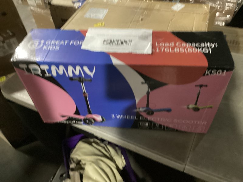 Condition photo showing New/Like New for 24v electric scooter for kids w/150w powerful motor, thumb throttle, lcd screen, bluetooth, light-up stem deck & wheels, 3 adjustable heights, 5mph safe speed, 3 wheel electric scooter for kids black