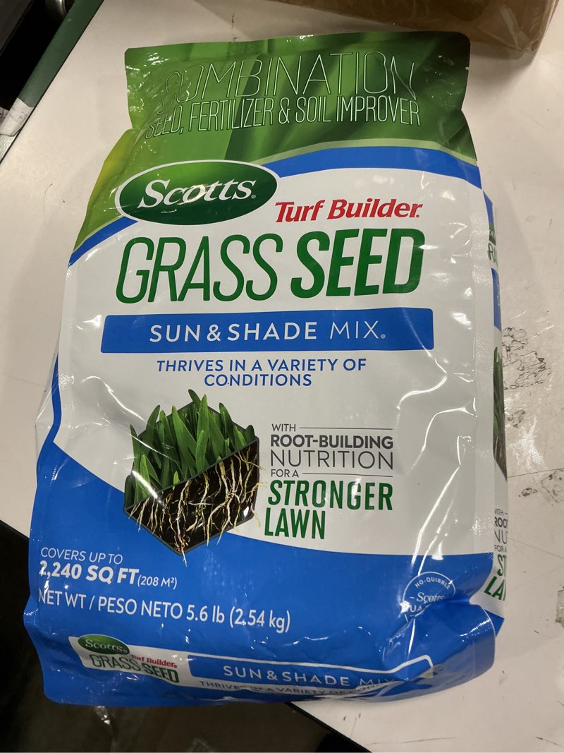 Condition photo showing New/Like New for Scotts Turf Builder Grass Seed Sun & Shade Mix with Fertilizer and Soil Improver, Thrives in Many Conditions, 5.6 lbs. 5.6 lb.