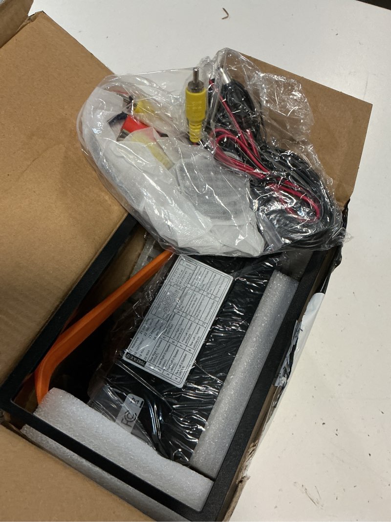 Condition photo showing As Is for wireless double din car stereo works with apple carplay,7 inch hd 1024 * 600 touchscreen with bluetooth 5.1,fm car radio,gps navigation,backup camera,android auto,voice control,usb/aux/tf/swc