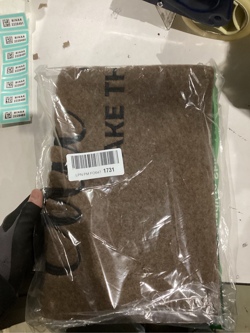Condition photo showing New/Like New for Welcome Mat for Front Door Outdoor Entryway Cute Shoes Take Them Off Indoor Mats with Rubber Backing Doormat Non Slip Easy to Clean Natural Outside Brown Brown 1'6" x 2'4" (Rectangular)