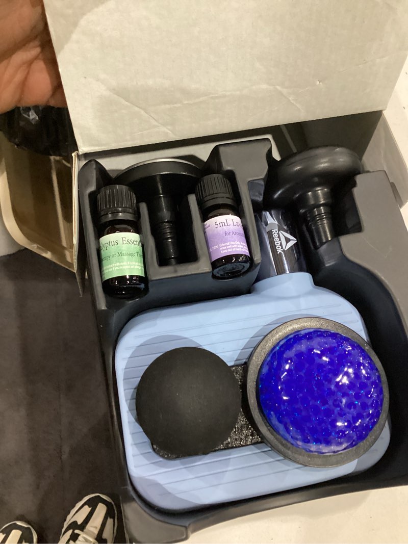 Condition photo showing Good Condition for reebok hot & cold percussion massager with aromatherapy, 6 speeds, rechargeable, portable deep tissue relief, blue