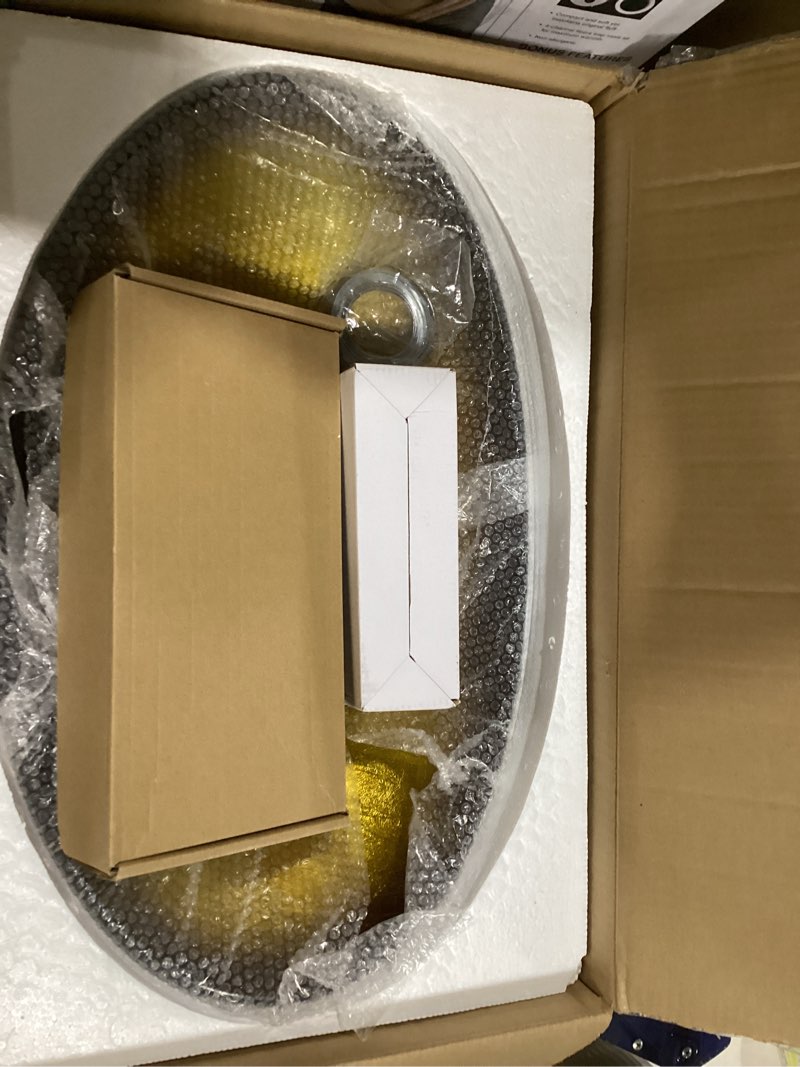 Condition photo showing New/Like New for Bathroom Boat Shape Artistic Glass Vessel Sink Free Black Faucet and Pop-up Drain Set, Gold