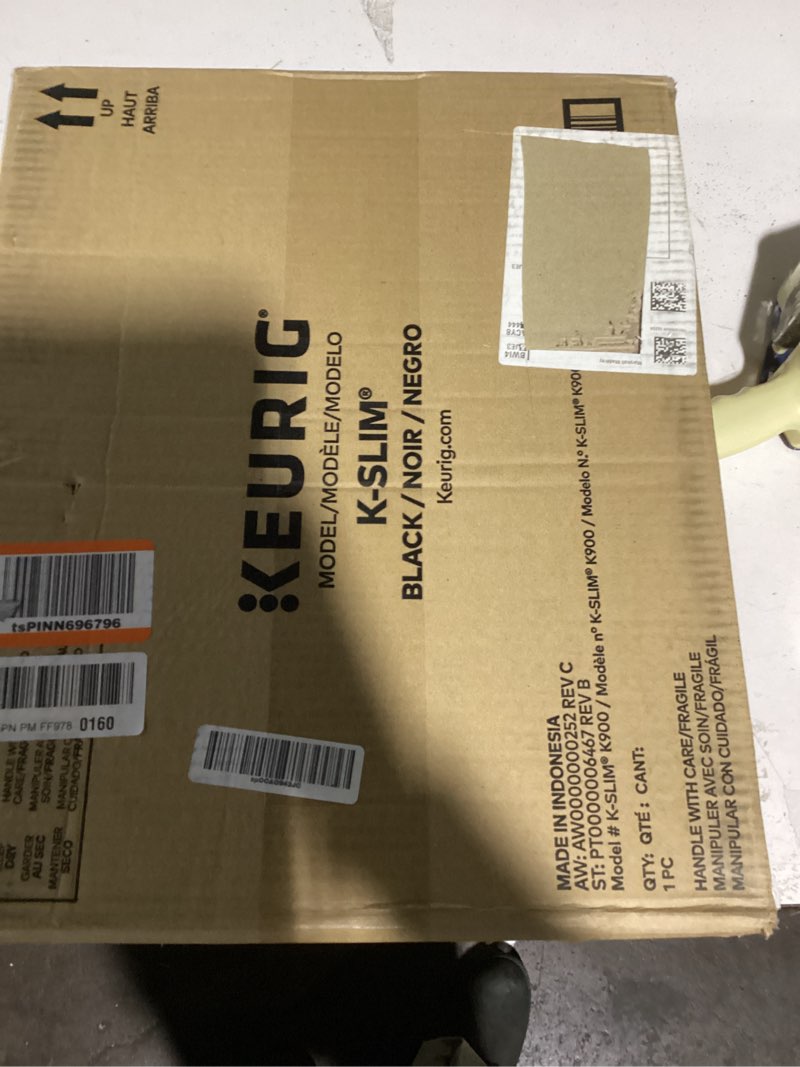 Condition photo showing As Is for keurig k-slim single serve k-cup pod coffee maker, multistream technology, 3 brew sizes, slim and sleek design, 46oz removable reservoir, black