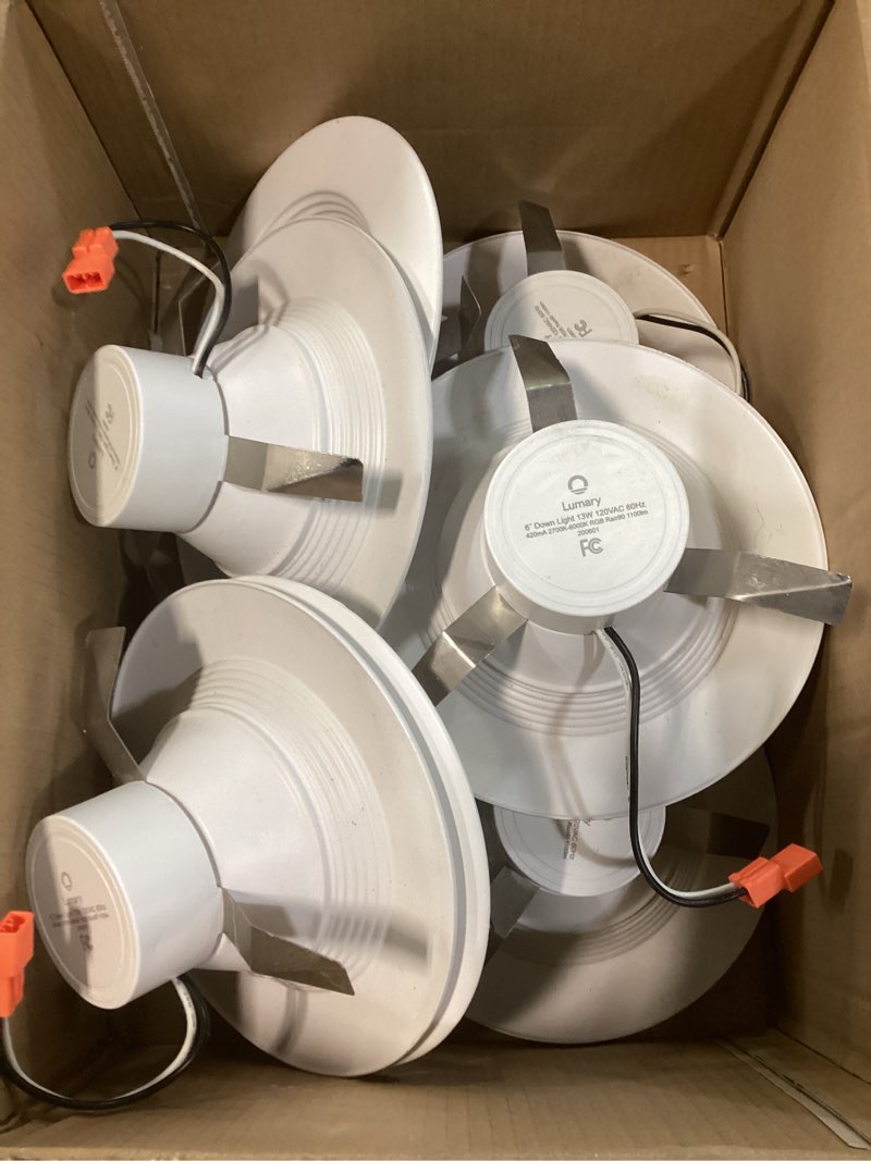 Condition photo showing As Is for ensenior 12 pack 6 inch led recessed ceiling light, dimmable, 2700k-5000k 5cct, 1200lm 12w 120v, high brightness canless wafer downlight - etl&fcc&ic 6 inch 2700k/3000k/3500k/4000k/5000k - 5cct white
