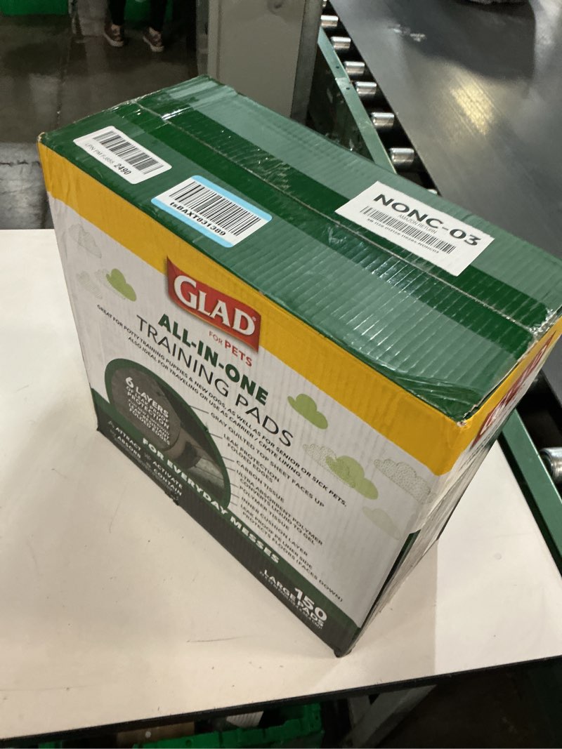 Condition photo showing New/Like New for Glad for Pets Black Charcoal Puppy Pads - Super Absorbent Disposable Dog Pee Pads, Potty Training Pads, and Pet Supplies - Dog Pee Pads for Crate Training and Indoor Use 23" x 23" - 150 Count Regular 23" x 23" - 150 Count