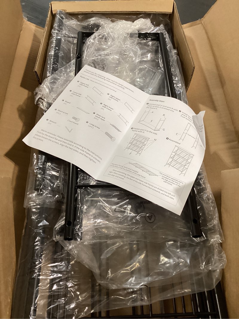 Condition photo showing As Is for JZM Shoe Rack Storage, Narrow 4 Tier Metal Shoe Storage Shelf, Free Standing Shoe Racks, Space Saving Shoe Rack Organizer for Entryway, Hallway, Bedroom, Living Room(12-16 Pair) Grey