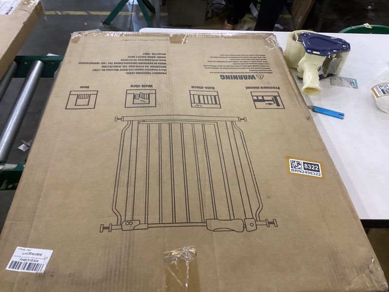 Condition photo showing New/Like New for Narrow Baby Gate 24 Inch for Small Dogs - White Tension Indoor Safety Auto Close Walk Through Metal Gate for House Doorways Stairs (24.02"-27.56"/61-70CM) 24.02"-27.56"/61-70CM White