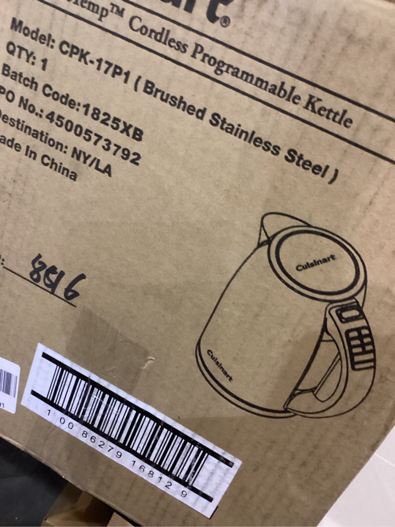 Condition photo showing New/Like New for Cuisinart PerfecTemp 1.7-Liter Electric Kettle, Cordless Electric Tea Kettle, 1500W for Fast Heat-Up, 6 Preset Temperatures, 30-Minute Keep Warm, Stay Cool Nonslip Handle, CPK-17P1 Stainless Steel PerfecTemp