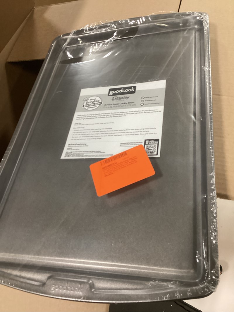 Condition photo showing New/Like New for GoodCook Everday Nonstick Carbon Steel 17 x 11-Inch Baking Sheet Set, 2 Pack – Medium Sized Carbon Steel Cooking Pans, Bakeware Set, Cookie Sheets for Baking, Oven Pan Set 11" x 17" (2-Piece Set)