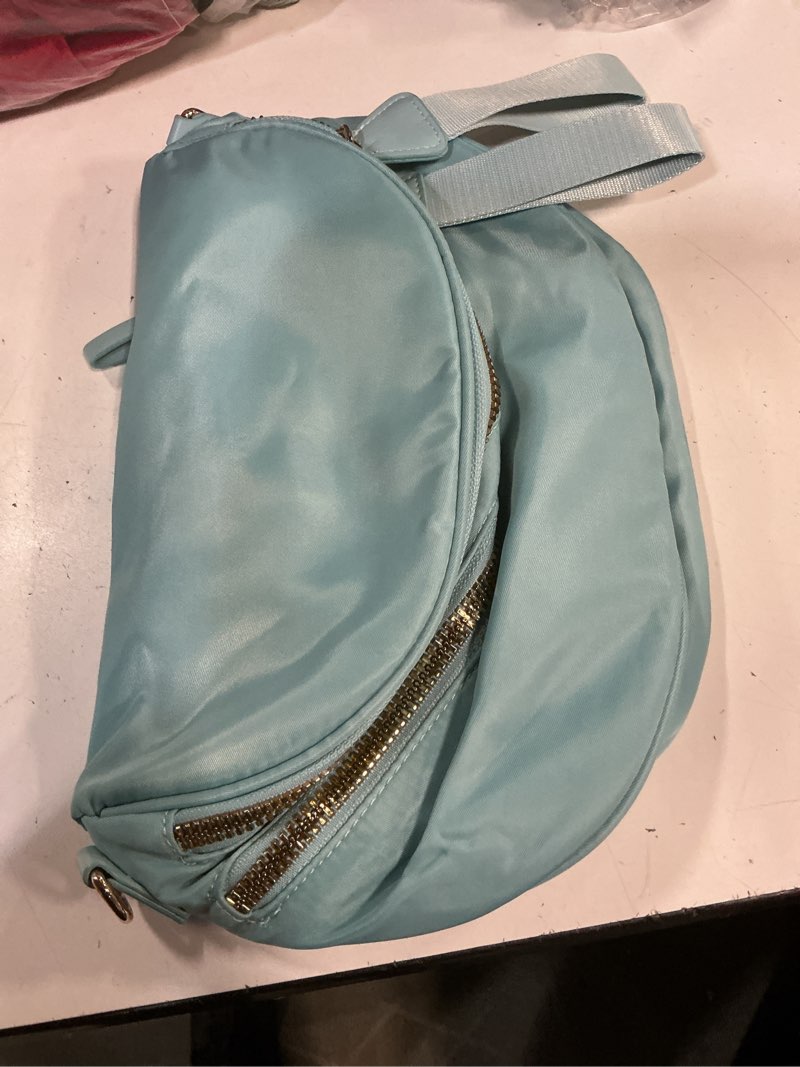 Condition photo showing Good Condition for pure colour crossbody bum bags for women spacious checkered cross body bag nylon trendy fanny pack for travel light blue