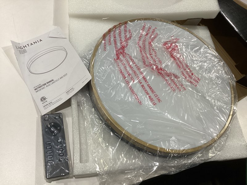 Condition photo showing New/Like New for 15 Inch Flush Mount Ceiling Light with Remote Control & Night Light, 5CCT Dimmable Ceiling Light Fixture, 35W 3500LM 2700K-6500K Adjustable LED Ceiling Lights for Bedroom Kitchen Living Room 15 Inch Black Gold