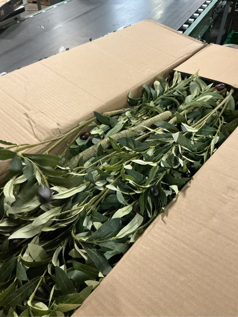 Condition photo showing As Is for realead faux olive tree 7ft - large artificial olive tree indoor with realistic leaves and olives - full and grand design fake olive tree with sturdy base for indoor outdoor office decor