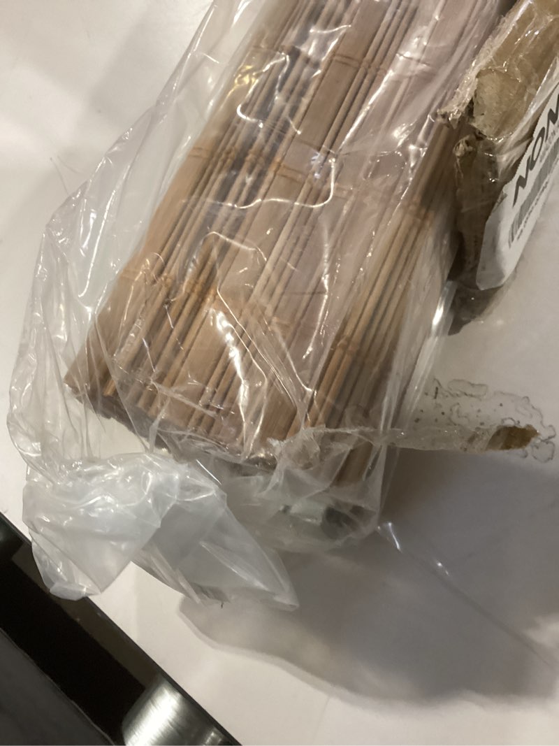 Condition photo showing As Is for LazBlinds No Tools No Drill Cordless Bamboo Roman Shades, Light Filtering Window Treatment, Roll Up Bamboo Blinds for Window 28'' W x 64'' H, Squirrel Squirrel 28'' W x 64'' H