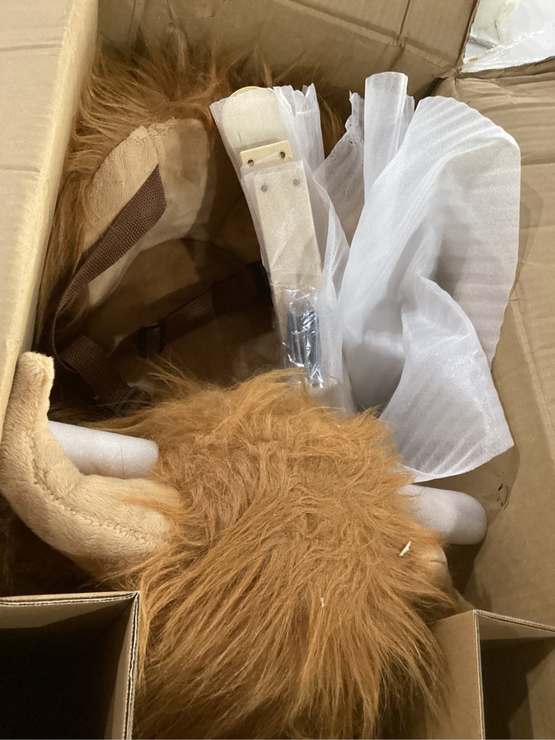 Condition photo showing Good Condition for baby rocking horse,highlander cattle wooden rocking horse for toddlers 1 year old cute cow stuffed plush ride-on toy rocking animal for baby boys and girls nursery/child christmas or birthday gift