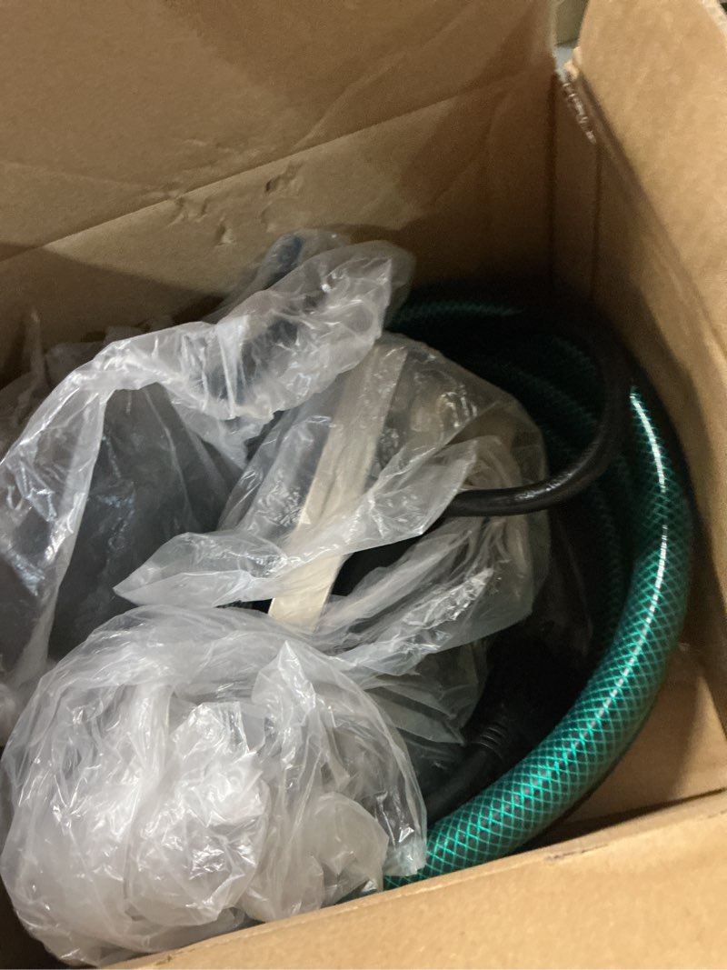 Condition photo showing As Is for vivosun 115v water transfer pump, 1/10hp 330 gph portable utility pump with water hose kit, ideal for removing water from gardens, hot tubs, rain barrels, pools, ponds, and aquariums 1/10hp transfer pump
