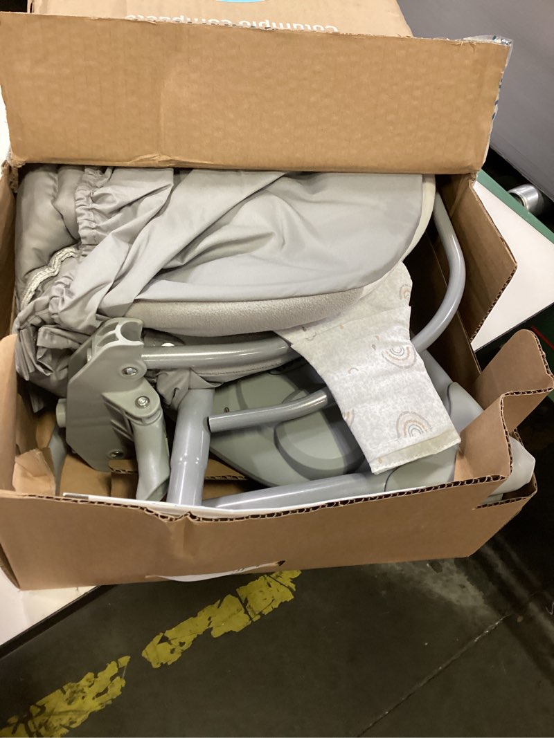 Condition photo showing As Is for Graco Slim Spaces Compact Baby Swing, Space Saving Portable Bay Swing with Height Adjustable Legs & Soft Toys, Reign