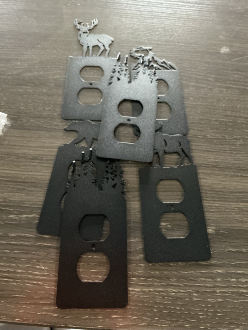 Condition photo showing As Is for lothee 6 pcs metal bear light switch cover plate moose tree mountain elk forest outlet plate toggle outlet wall cover for home(single gang socket)
