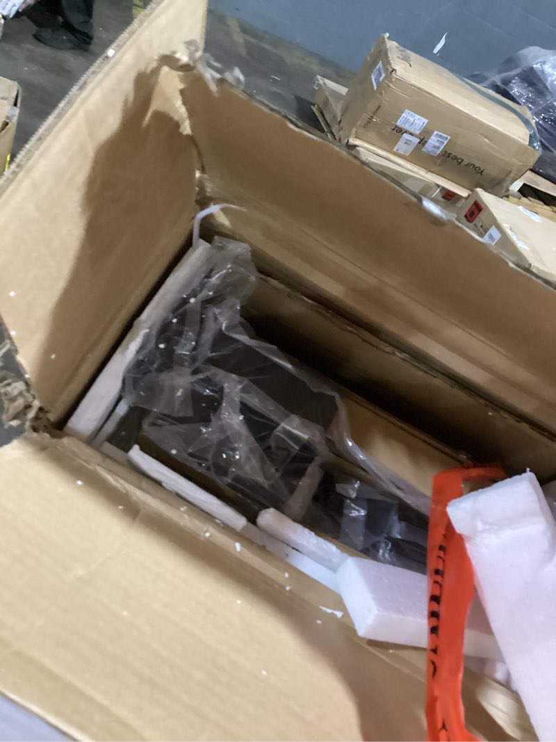 Condition photo showing As Is for Rolanstar Full Size Bed Frame with Charging Station, LED Full Bed Frame with Upholstered Storage Headboard, Platform Bed with Metal Slats & Under Bed Storage, No Box Spring Needed, Noise Free, Grey Grey Full Upholstered Headboard