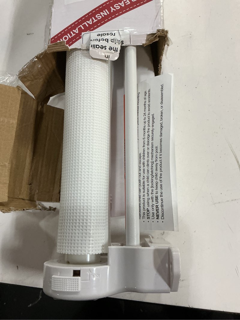Condition photo showing Good Condition for 24 inches tall retractable dog gate for the house, short baby gates to step over, extends up to 55" wide, reinforced mesh puppy gate for doorways, step over pet gate for stairs, indoor/outdoor (white) white reinforced 24" tall x 55" wide