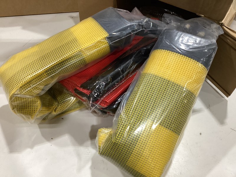 Condition photo showing Good Condition for 2 pack oversize load banner for trucks & pilot cars, 4 red warning flags with bungee hooks & metal hooks, heavy duty mesh wide load signs for trailers/semis, 18" x 84"