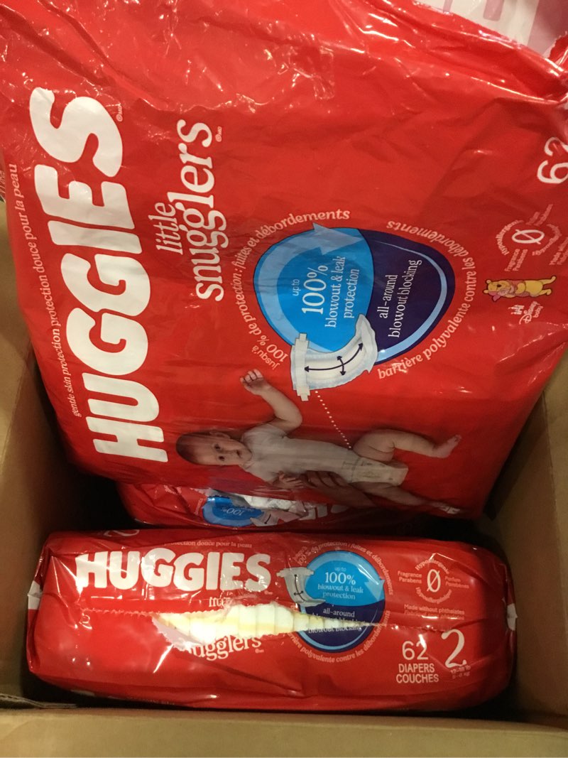 Condition photo showing As Is for Huggies Size 2 Diapers, Little Snugglers Baby Diapers, Size 2 (12-18 lbs), 186 Count (3 Packs of 62), Packaging May Vary Size 2 186