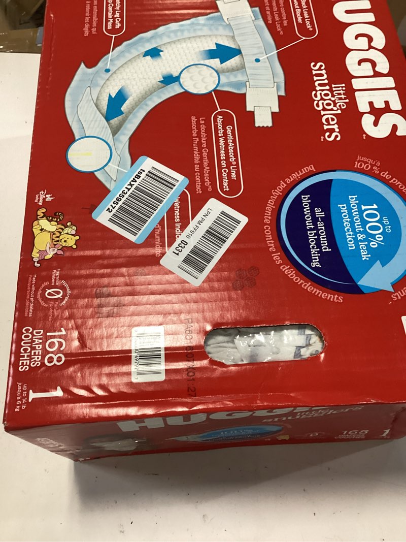 Condition photo showing New/Like New for huggies size 1 diapers, little snugglers baby diapers, size 1 (8-14 lbs), 168 count, packaging may vary size 1 168