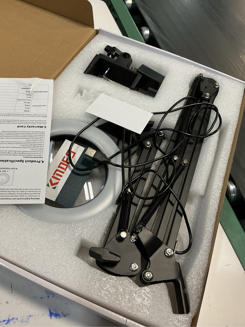 Condition photo showing Good Condition for 12X Magnifying Glass with Light, Ultra Long 3 Section Swing Arm Magnifier with Stand Large Clamp Overhead Knob for Workbench Craft Repair, Hands Free Desk Lamp Real Glass Stepless Dimming Colors 12X 3-Section Extra-long Arm