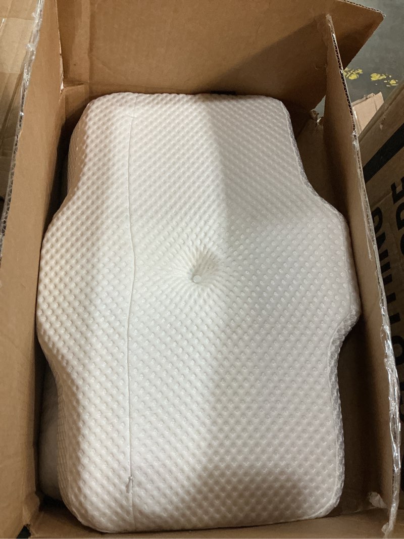 Condition photo showing As Is for osteo cervical pillow for neck pain relief, hollow design odorless memory foam pillows with cooling case, adjustable orthopedic bed pillow for sleeping, support for side back sleepers standard high(24.5*16.5*5.2/4.1 inches) white
