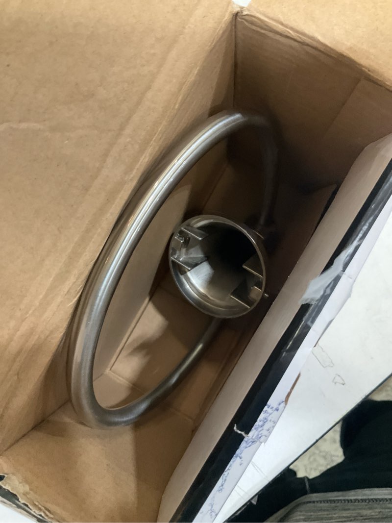 Condition photo showing As Is for delta becker spotshield brushed nickel wall mount single towel ring