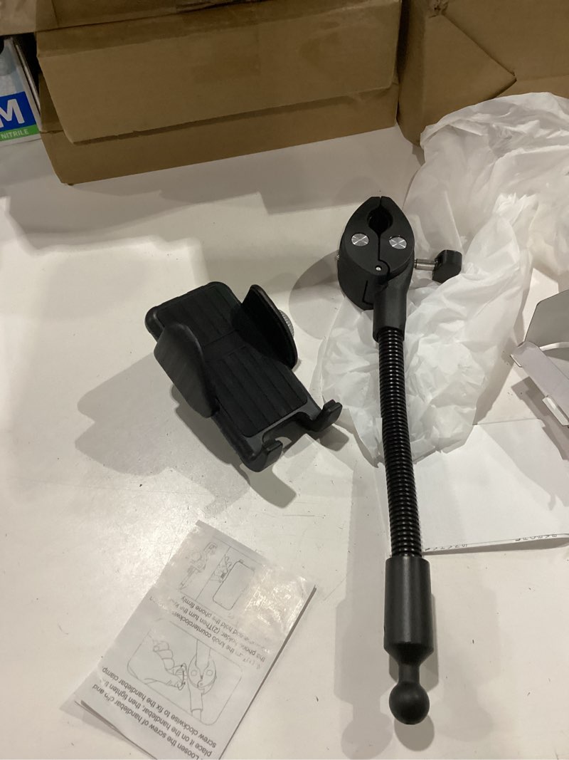 Condition photo showing Good Condition for Gooseneck Phone Holder for Wheelchair, Stroller, Golf Cart, Boat, Mic Stand, Indoor Cycling Bike, Gym Bicycle Handlebar Clamp for iPhone Air 17 Pro Max 16 15 14 13 12 Plus, S25, 4.7 to 7" Smartphones