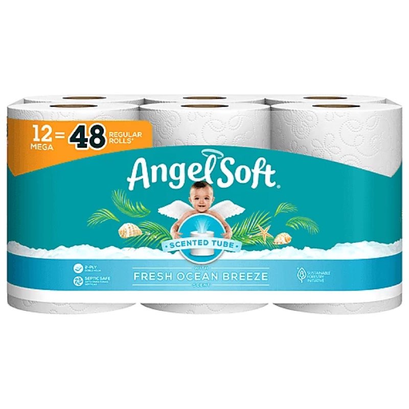 Angel Soft Bathroom Tissue, Scented Tube, Fresh Ocean Breeze, 2 Ply 12 Ea