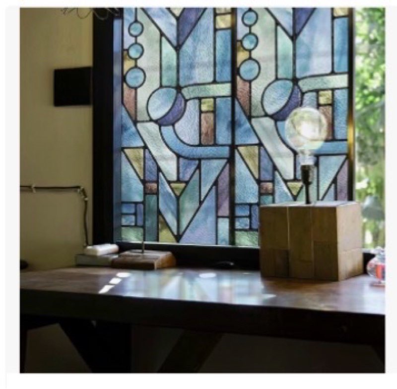 Flortlias Faux Stained Glass Effect Window Privacy Film, Original Hand Dawn Static Cling Texture Sti