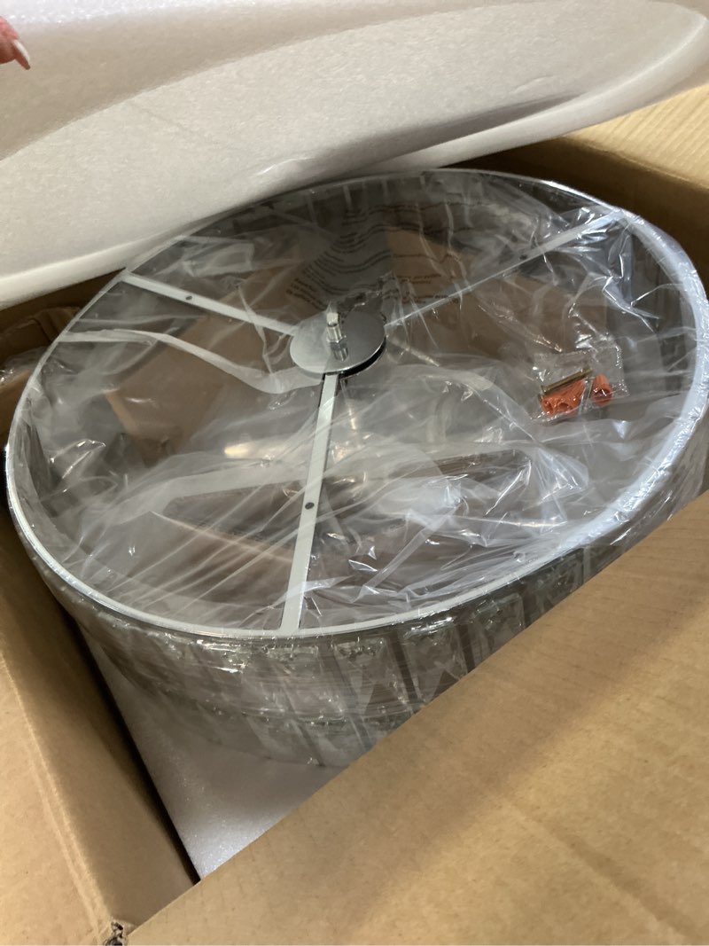 Condition photo showing New/Like New for 20'' Modern Crystal Chandelier Luxury 6-Lights Chrome Semi Flush Mount Ceiling Light Fixtures Round Crystal Pendant Chandelier for Living Room Dining Room Kitchen Foyer Bedroom Chrome Medium-20”