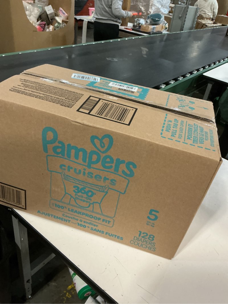Condition photo showing New/Like New for Pampers Diapers - Cruisers 360 - Size 5, 128 Count, Babyproof up to 100% Leakproof Pull-On Diaper Size 5 128