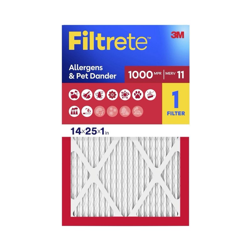 Filtrete 14"x25"x1" Allergens & Pet Dander MPR 1000 MERV 11 Electrostatic Captures Dust and Pollen HVAC Furnace Air Filter