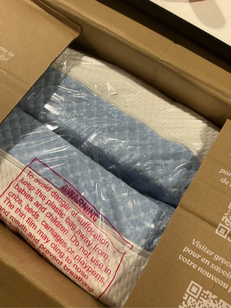 Condition photo showing Good Condition for Mini Crib Mattress, 38x24X4 Inch Dual Sided Comfort Gel Memory Foam, Breathable Premium Baby Mattress for Mini and Portable Cribs w/Removable Outer Cover - White&Blue