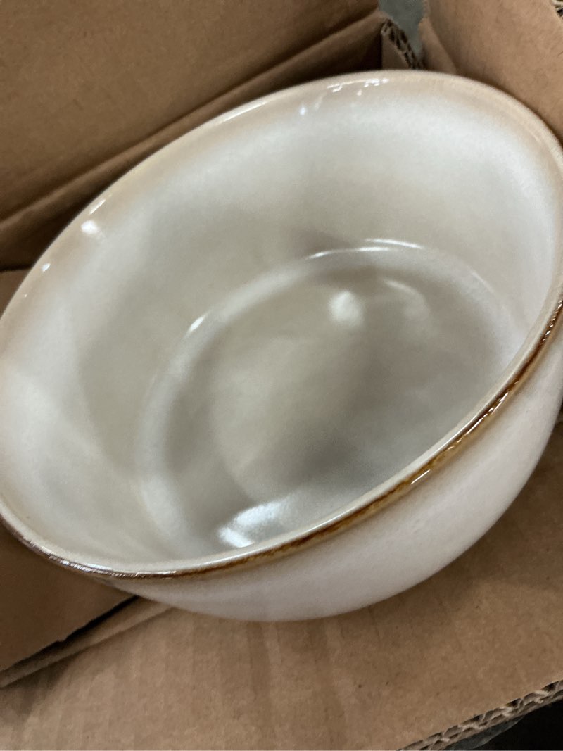 Condition photo showing New/Like New for amorarc juego de vajilla de gres para  32  piezas de platos y cuencos de cerámica pintados a mano, juego de platos resistentes a los arañazos, apto para lavavajillas y microondas, cappuccino
