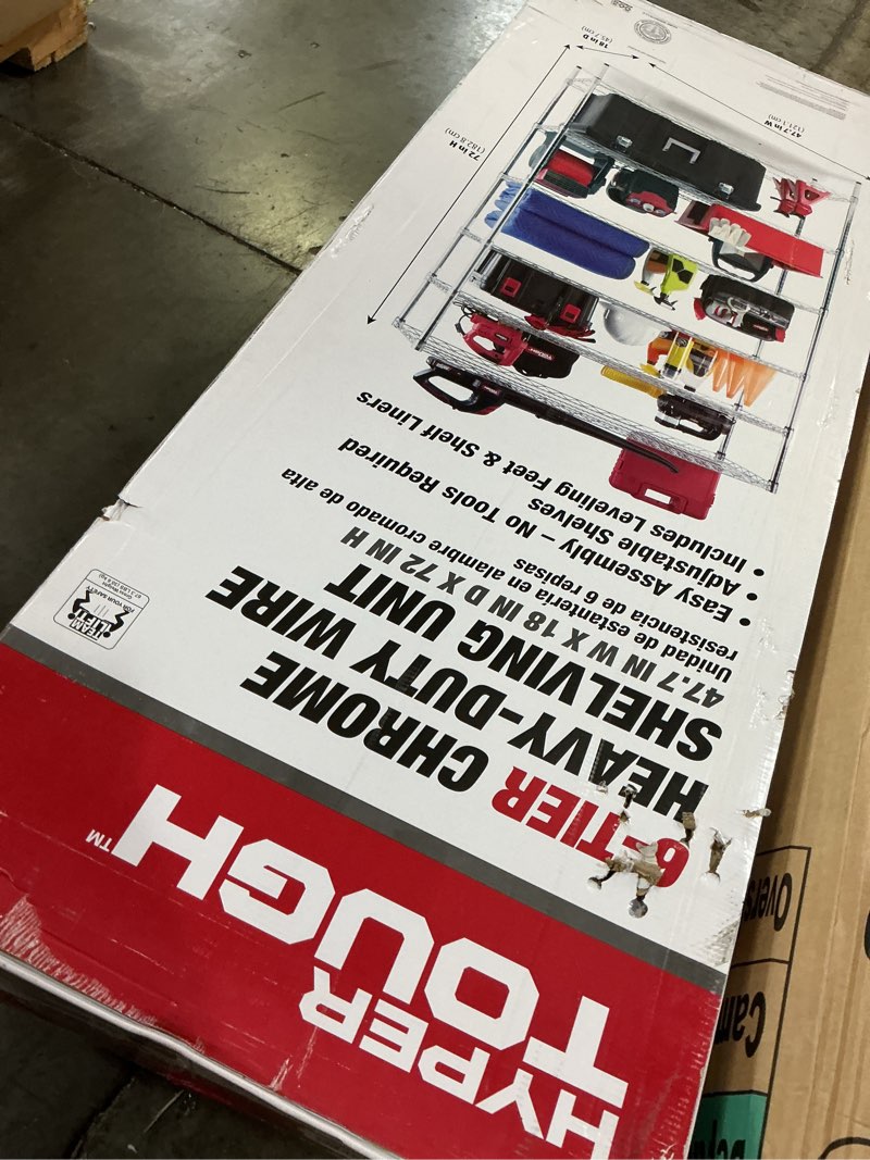 Condition photo showing Good Condition for hyper tough 6-tier wire storage shelves with liners  48  w x 18  d x 72  h  3600 lb load capacity  chrome