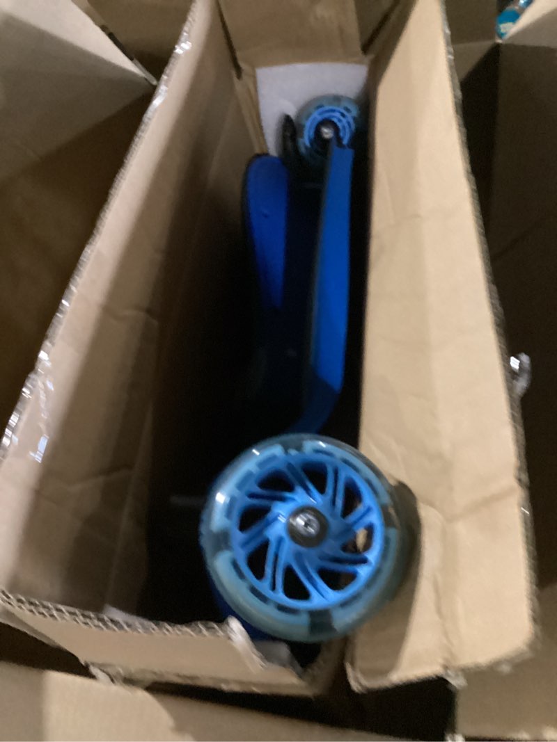 Condition photo showing As Is for Gotrax KS3 Kids Kick Scooter, LED Lighted Wheels, Adjustable Height Handlebars and Removable Seat, Lean-to-Steer & Widen Anti-Slip Deck, 3 Wheel Scooter for Kids Ages 2-8 and up to 110 Lbs Blue with Seat