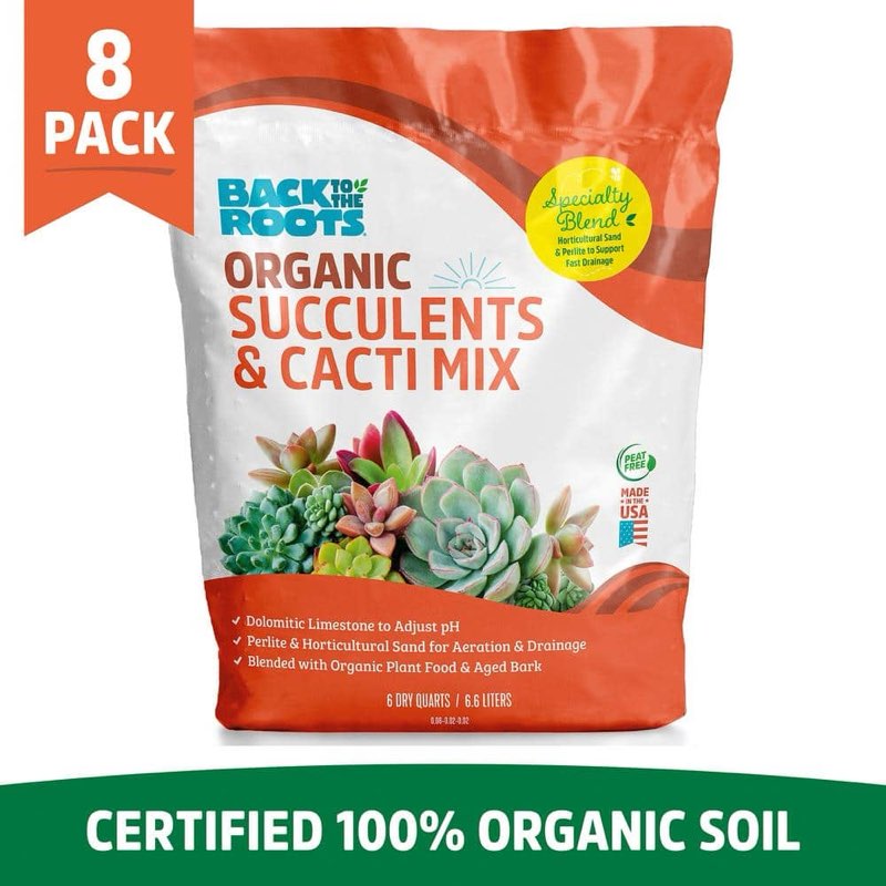 Back to the Roots Organic Succulents and Cacti Mix. Pack of 8