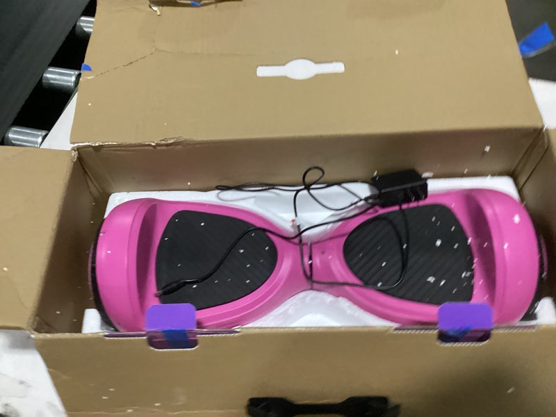 Condition photo showing As Is for hover-1 my first self balancing scooter for kids with 5 mph max speed, dual 150w motors, 6.3” tires, 3 miles max range, and led headlights pink