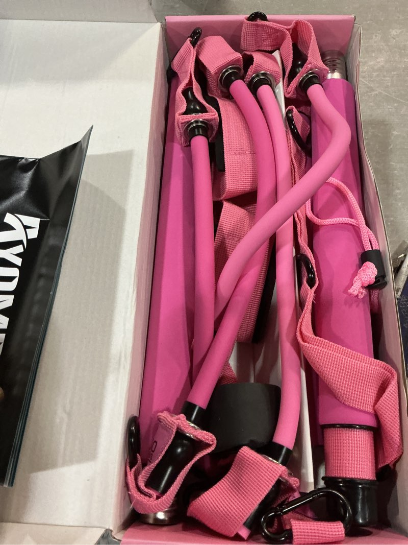 Condition photo showing New/Like New for ayombo pilates bar kit with resistance bands, pilates workout equipment for legs, hip, waist, arm, squats exercise equipment for home workouts, adjustable 3-section pilates bar kit for women & men 1-pink new-140lbs