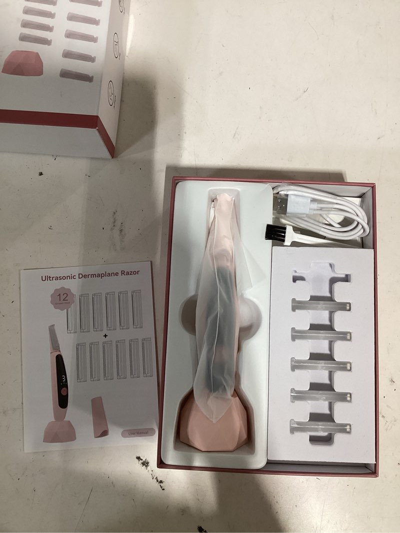 Condition photo showing As Is for sonic dermaplane razor for women face,women’s facial exfoliation & peach fuzz hair removal system,anti-aging–3 speeds–8 dermaplaning blades–rechargeable,sonic dermaplaning tool