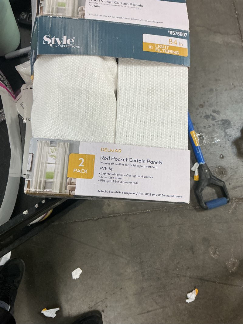 Condition photo showing Good Condition for style selections 84-in white light filtering rod pocket curtain panel pair