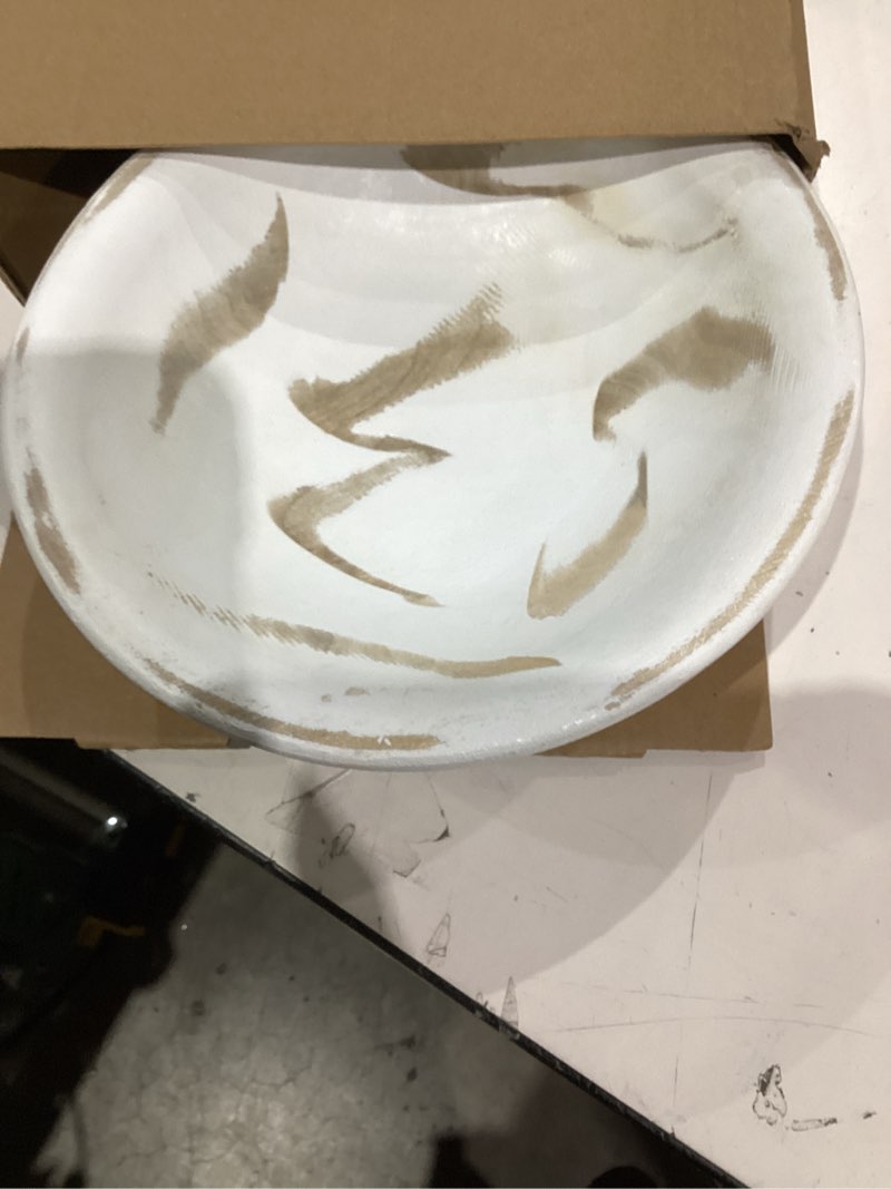 Condition photo showing Good Condition for Hand Carved Wooden Decorative Bowl for Home Entryway Decor, Wood Centerpiece Bowl for Coffee Table Decor, Wood Dough Bowl for Farmhouse Decor (Whitewashed)