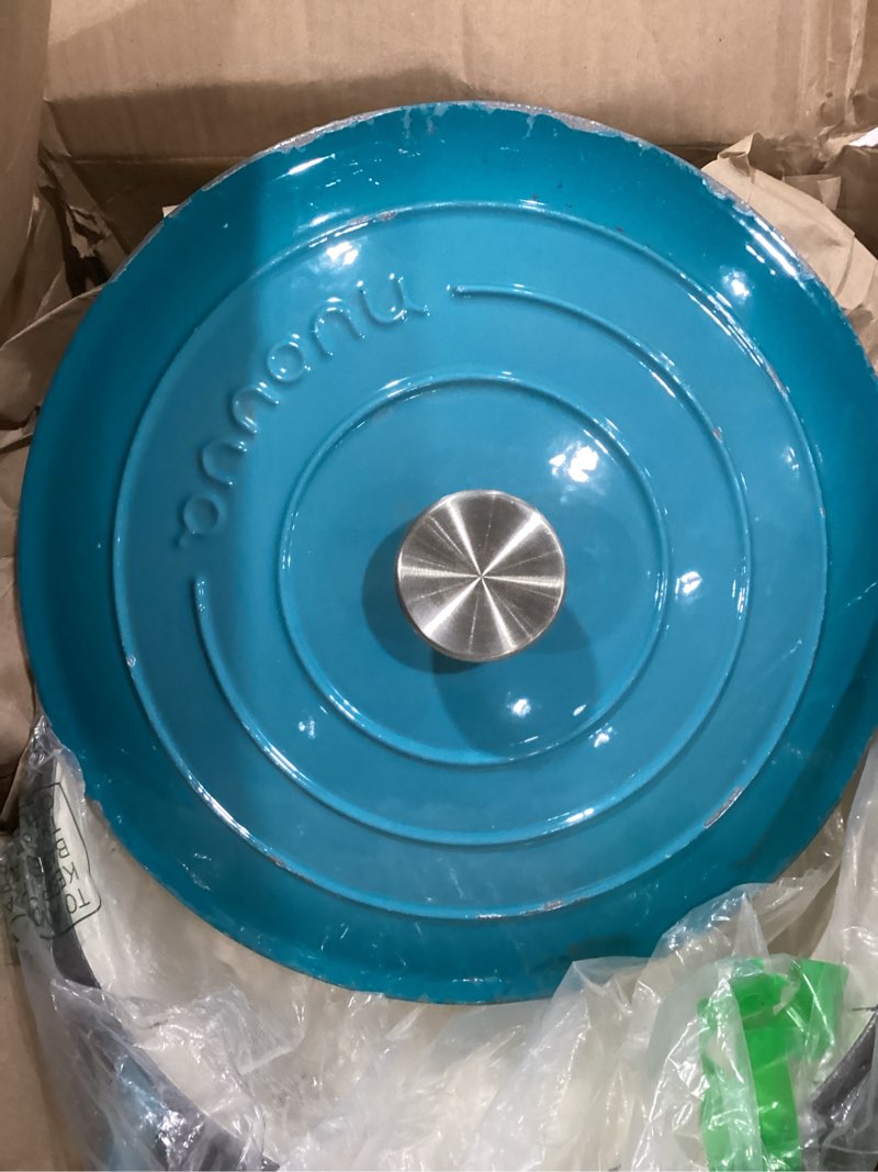 Condition photo showing As Is for Cast Iron Dutch Oven with Lid – Non-Stick Ovenproof Enamelled Casserole Pot – Sturdy Dutch Oven Cookware – Blue, 7.3-Quart, 30cm – by Nuovva Blue 7.3-Quart - Deep